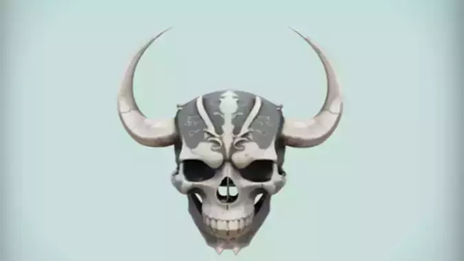 ornate horned skull  3D Game Ready Model