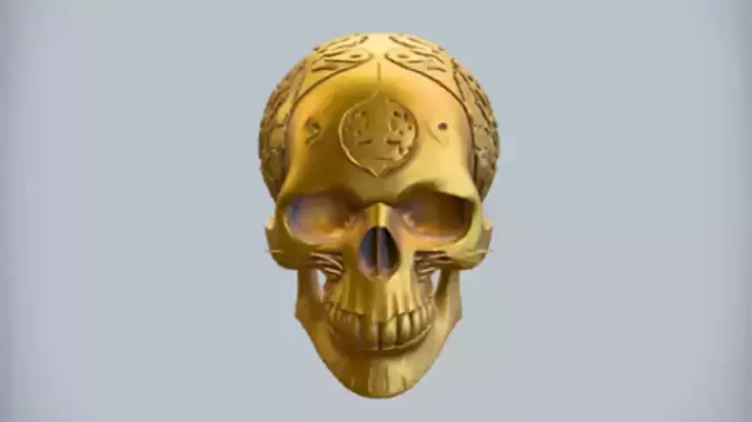 Golden ornamental skull  3D Game Ready Model