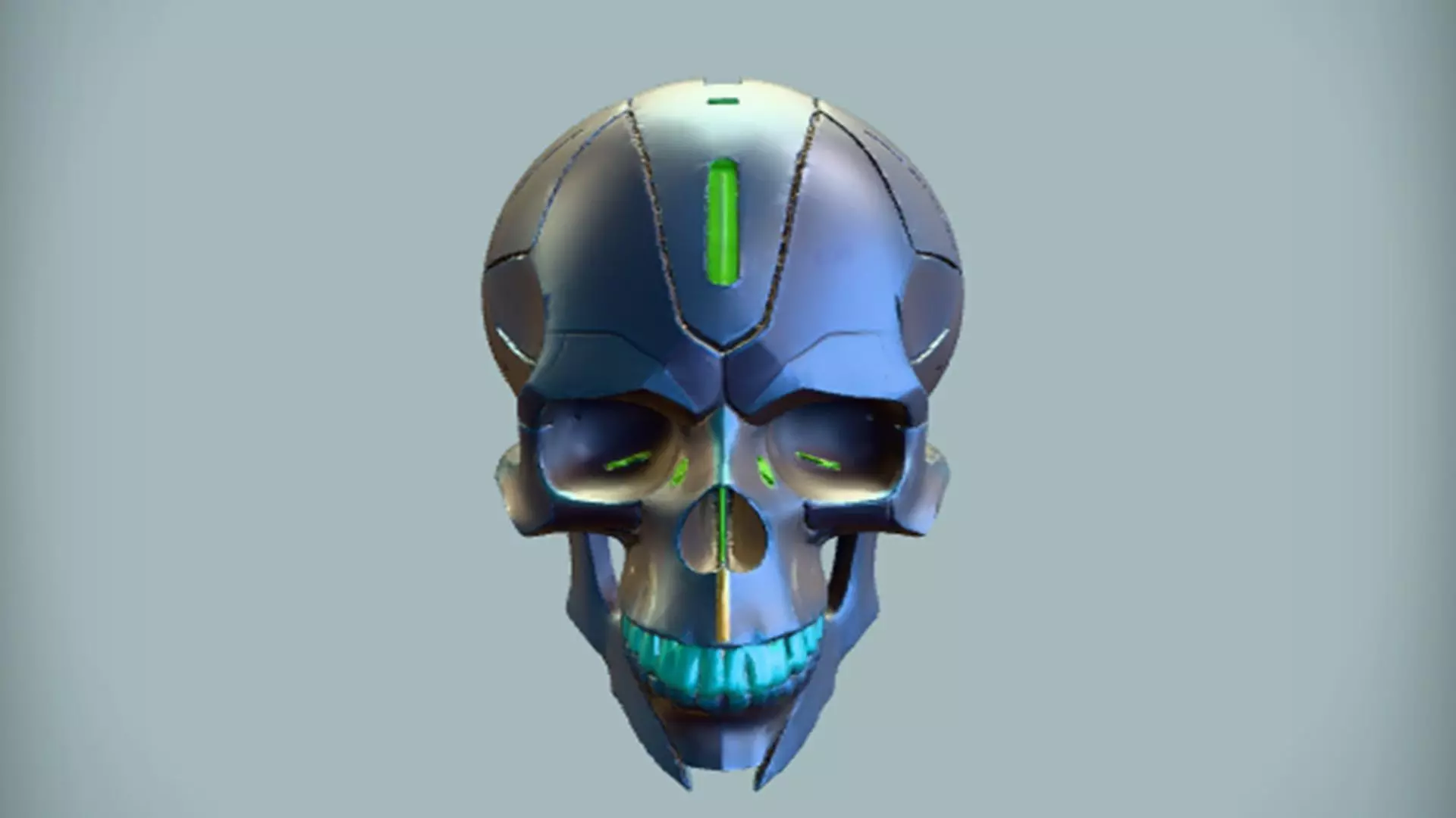futuristic metallic skull  3D Game Ready Model 3D model_0