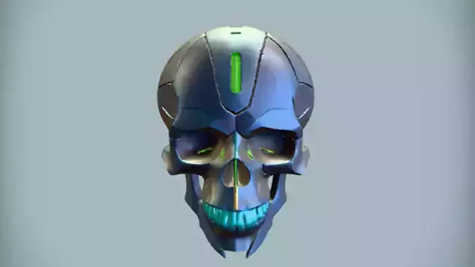 futuristic metallic skull  3D Game Ready Model 3D model