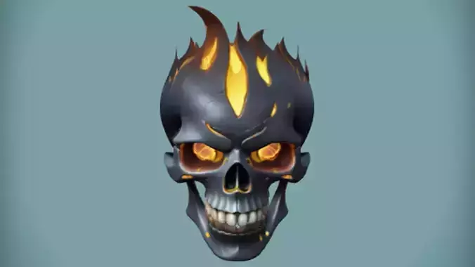 flaming skull with fiery eyes 3D model