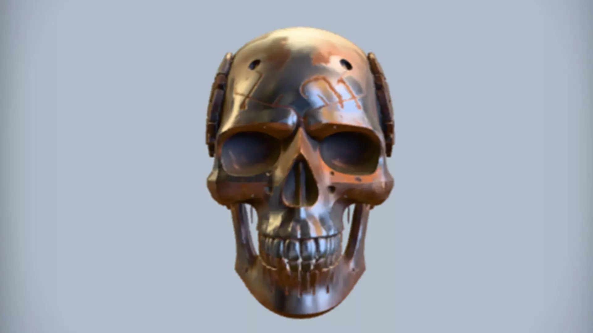 cybernetic skull with metallic details 3D model_0