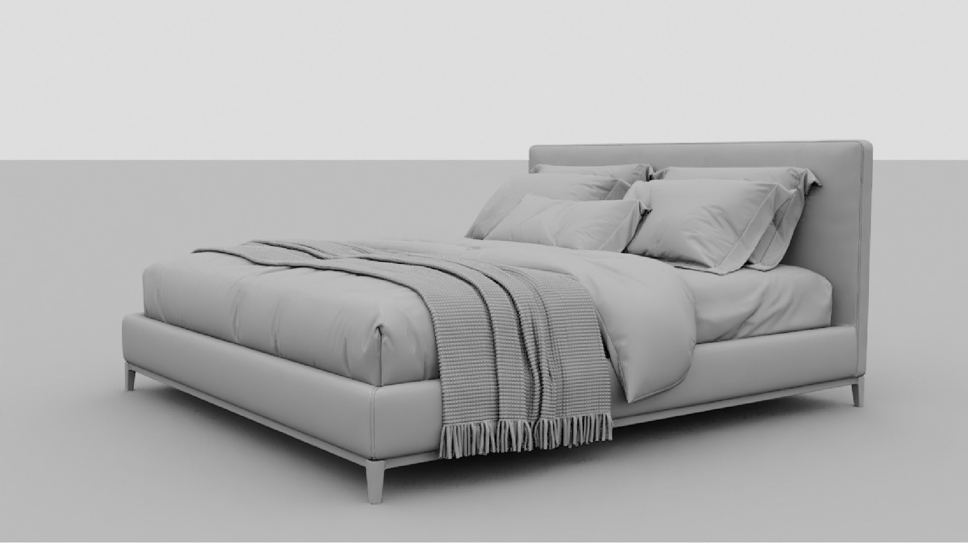 Gray Color Bed 3D model_9