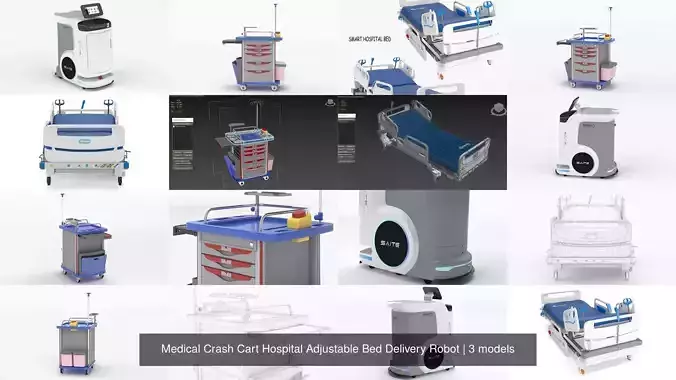 Medical Crash Cart Hospital Adjustable Bed Delivery Robot 3D Model Collection