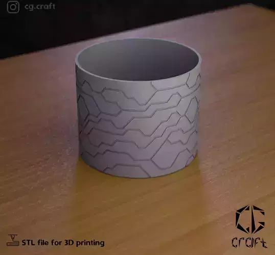  A pot with a tech pattern 3D print model