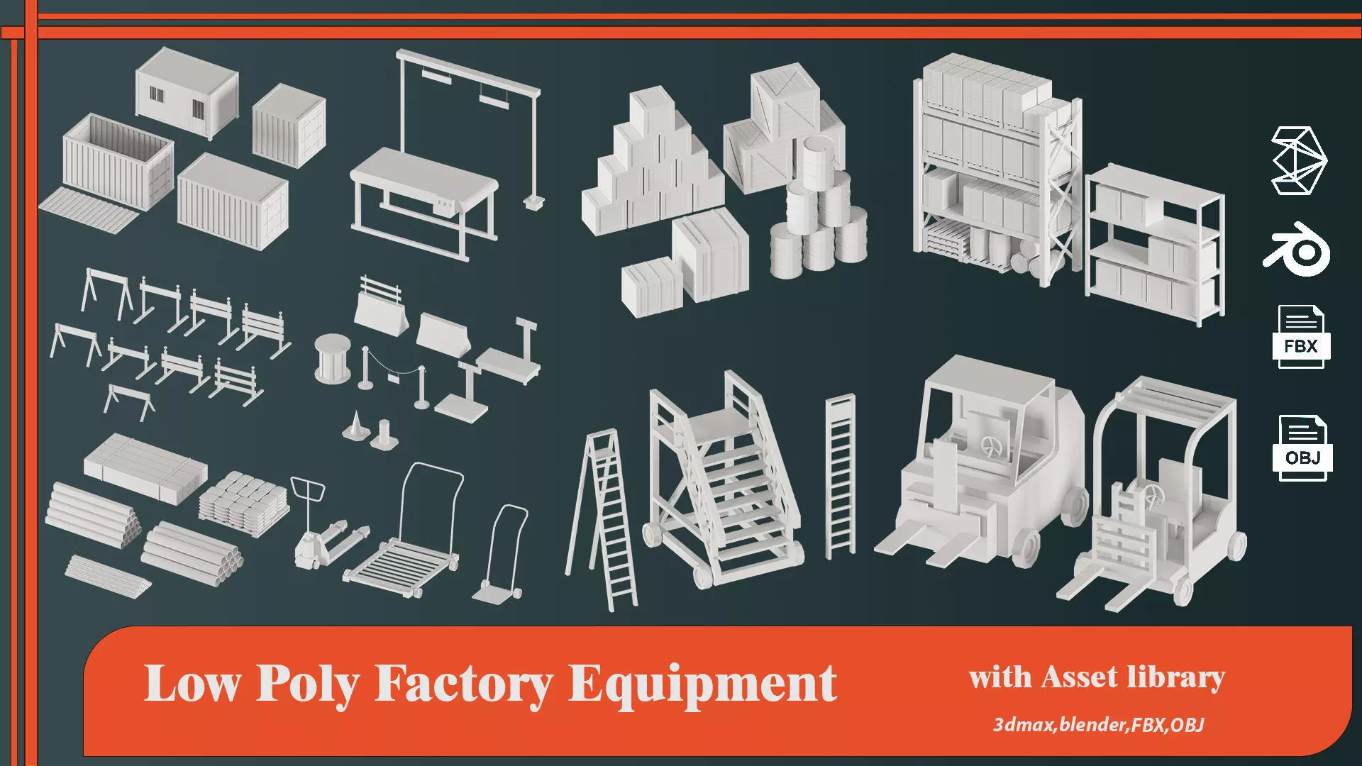 Low Poly Factory Equipment 3D model_0