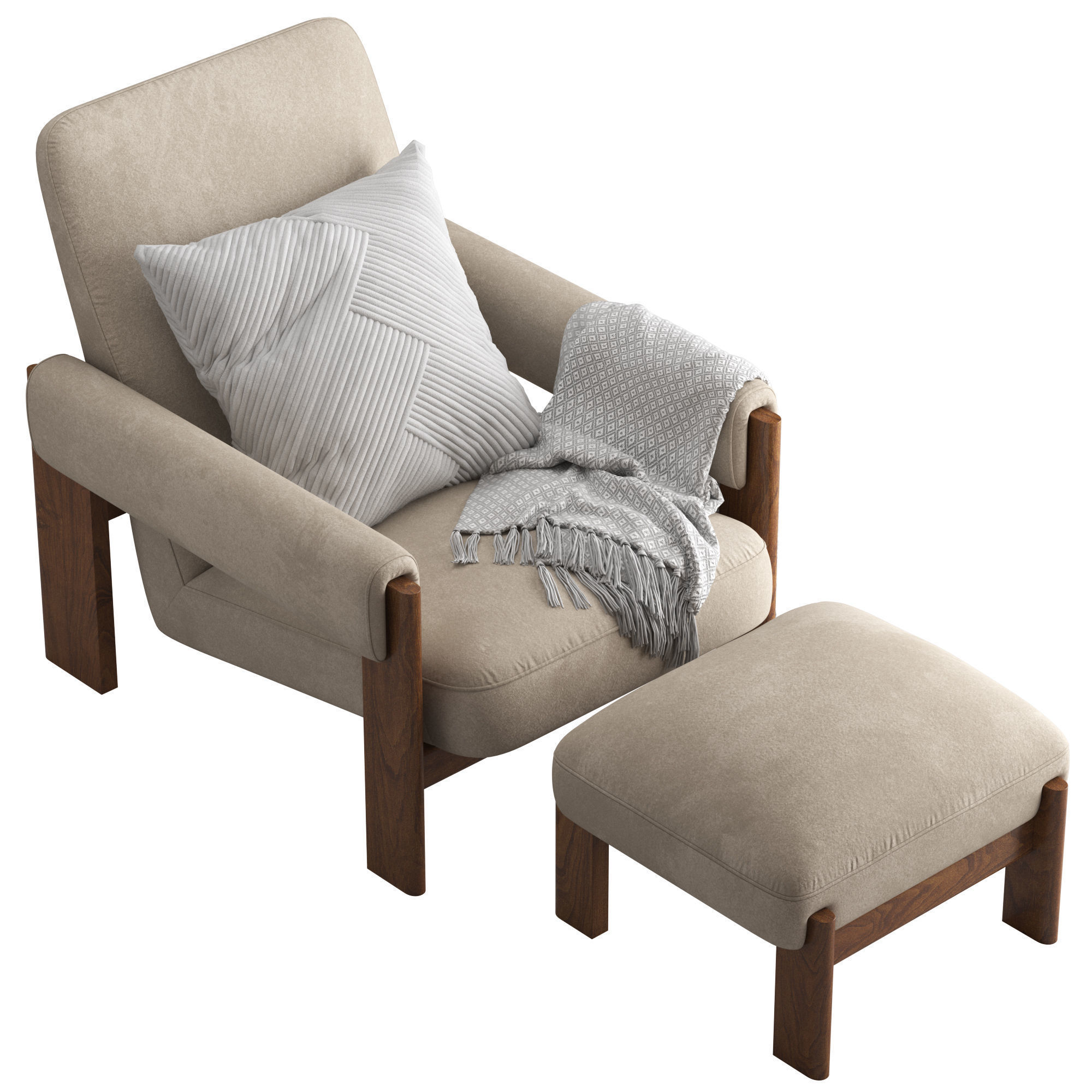 West Elm Nils Chair and Nils Ottoman 3D model_1