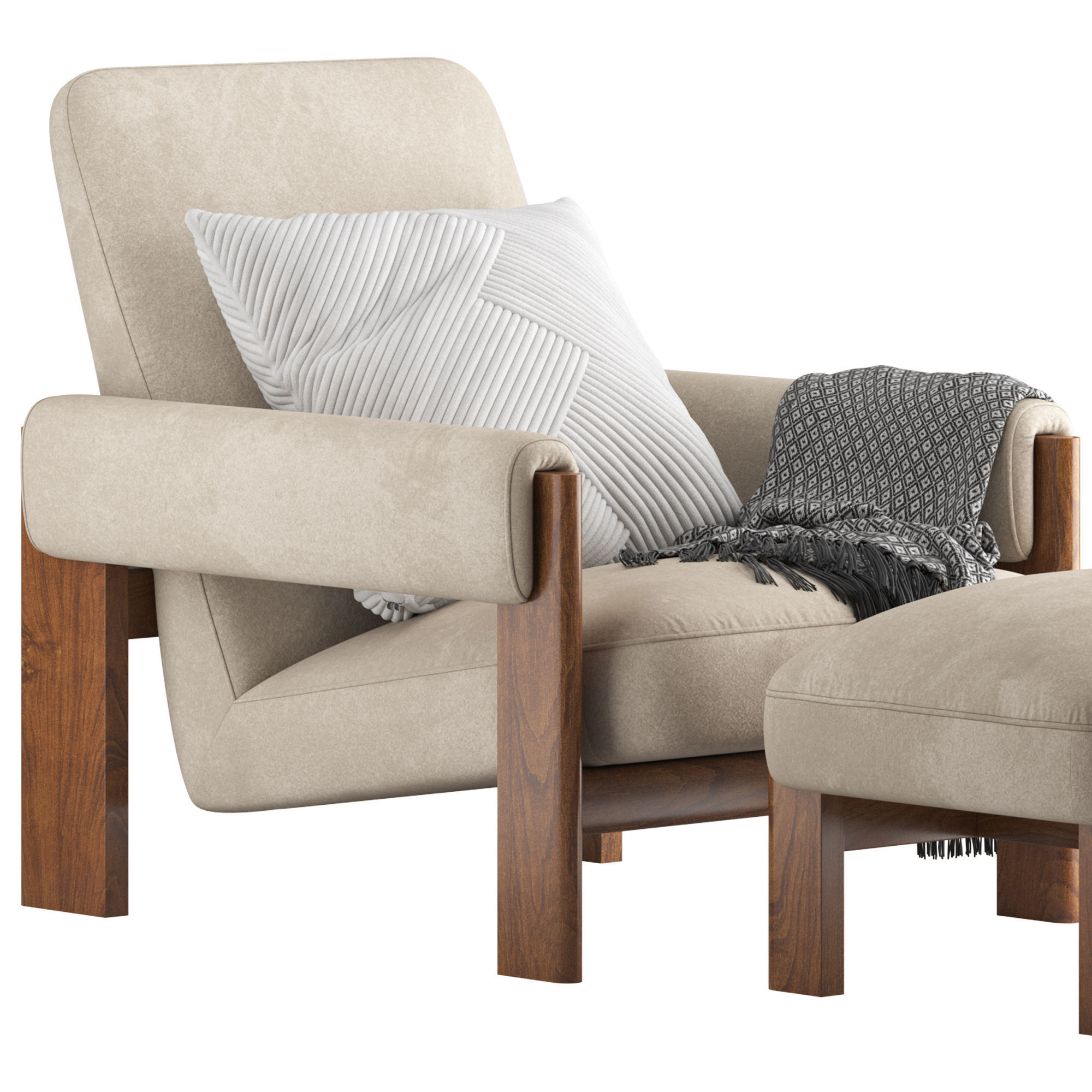 West Elm Nils Chair and Nils Ottoman 3D model_2