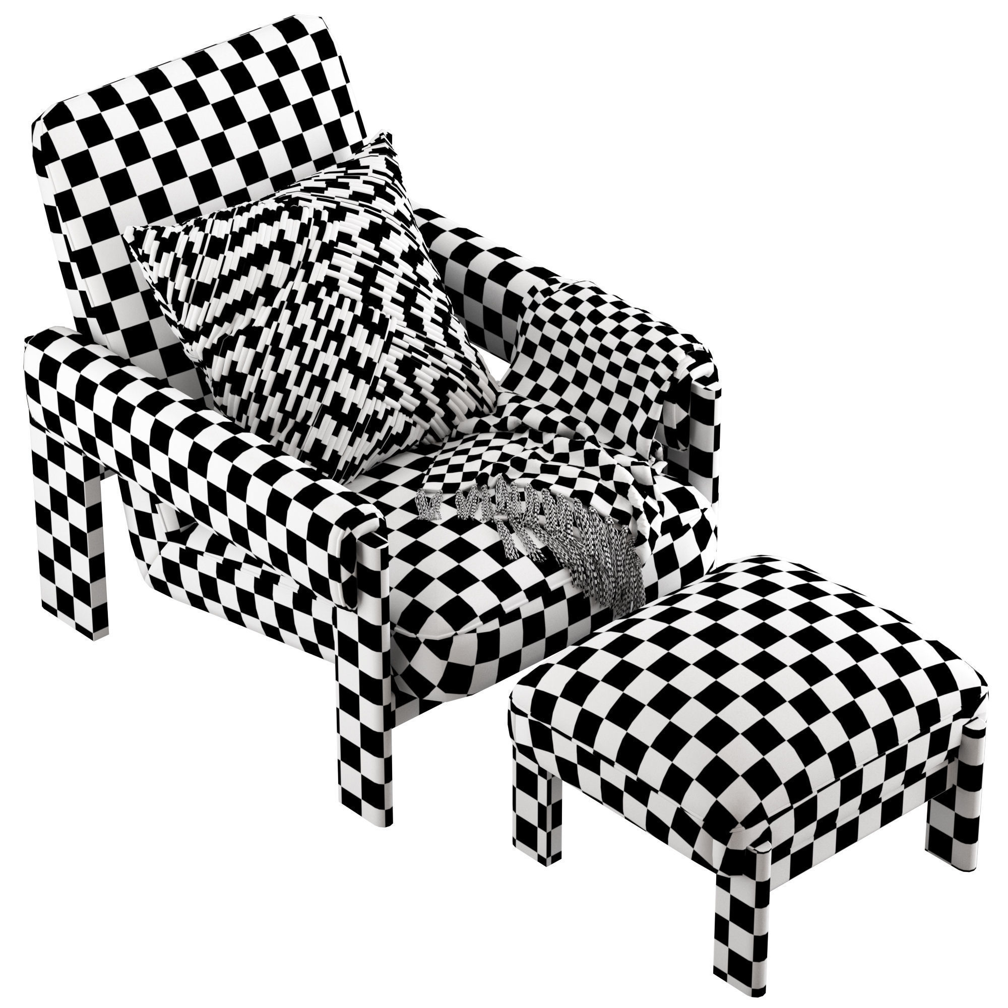 West Elm Nils Chair and Nils Ottoman 3D model_5