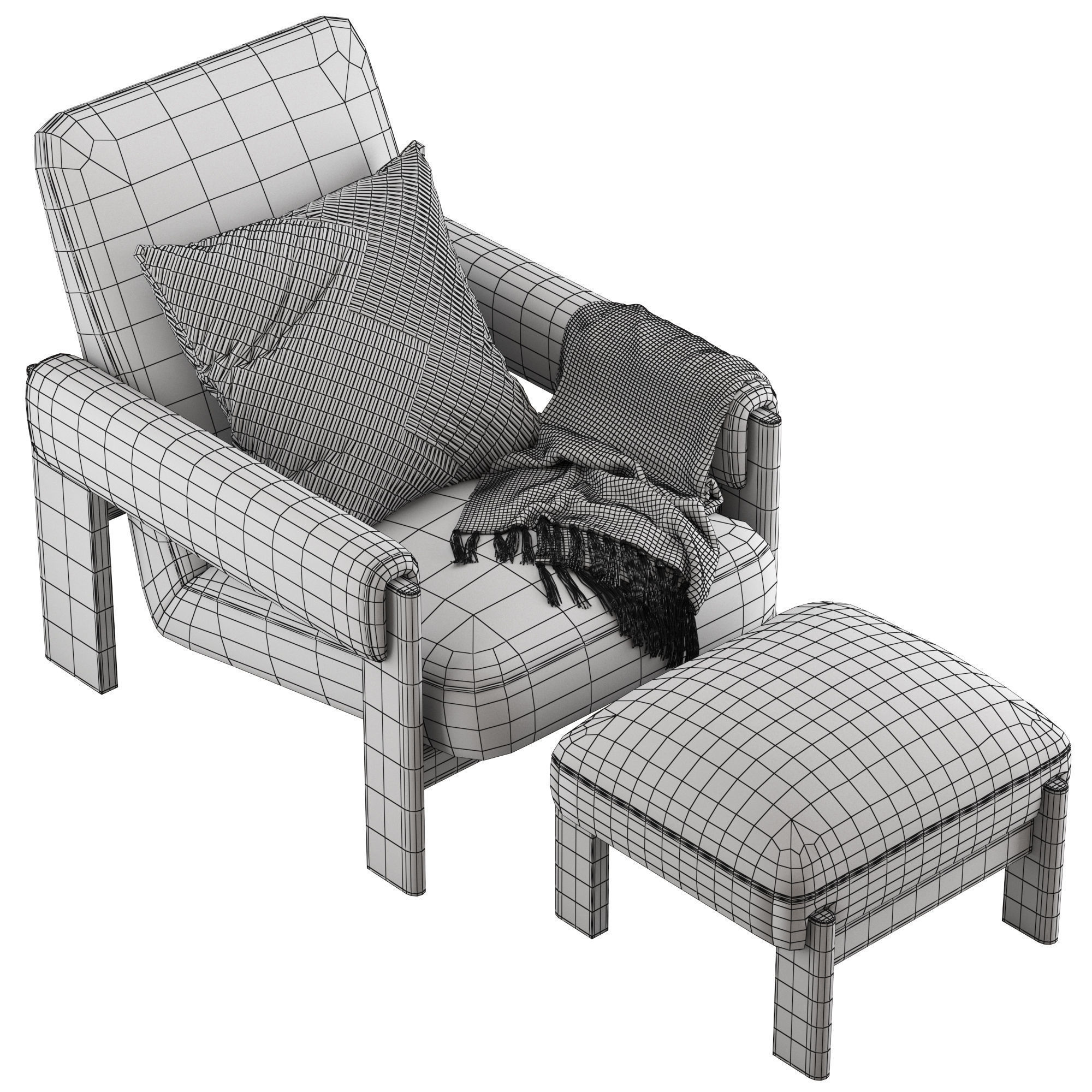 West Elm Nils Chair and Nils Ottoman 3D model_4