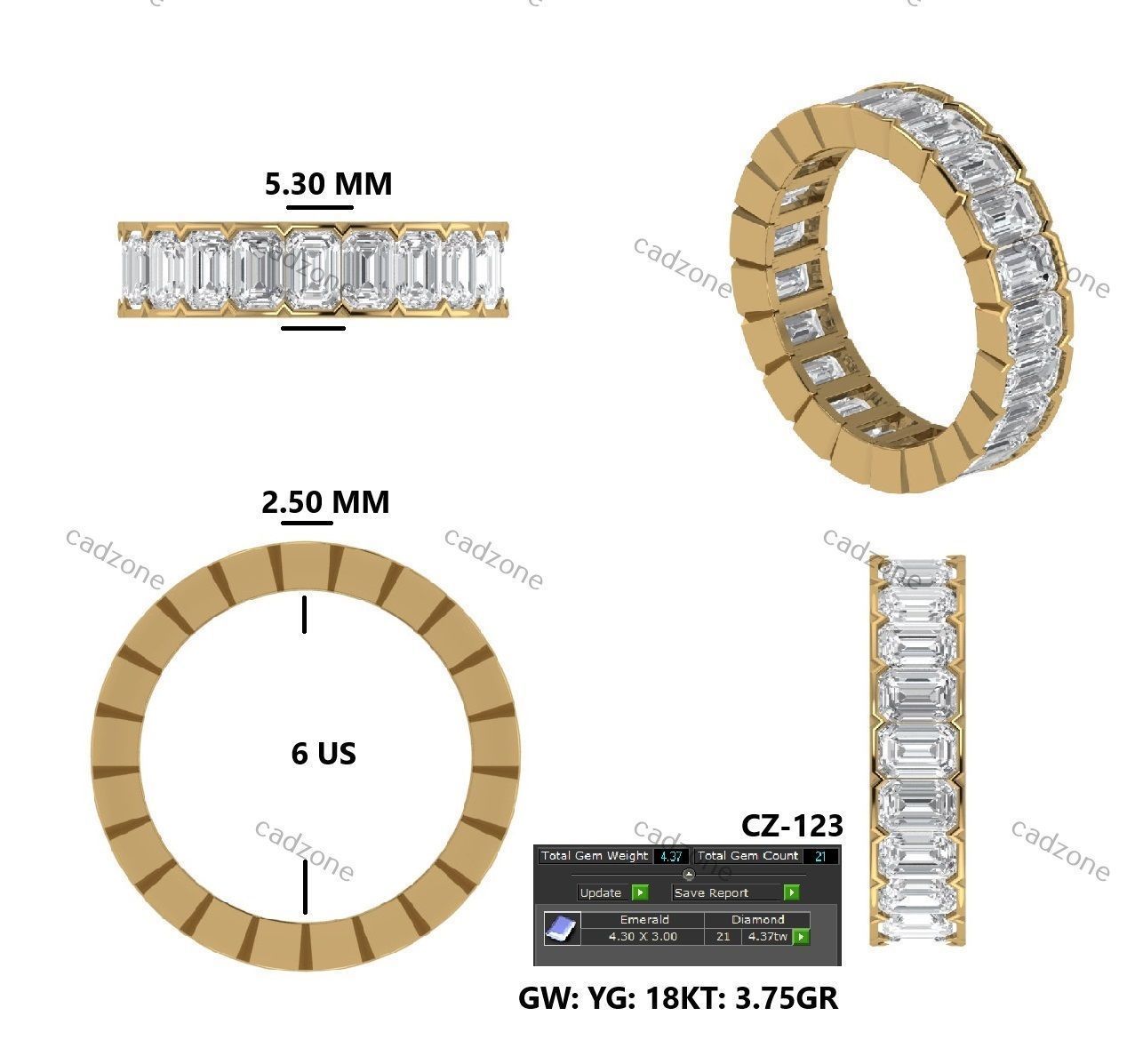 Emerald Cut Eternity Band Ring-3D Model 3D print model_3