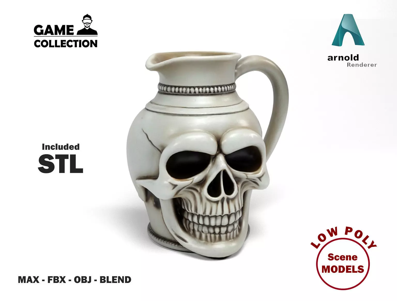 Skull jug Low-poly 3D model_0