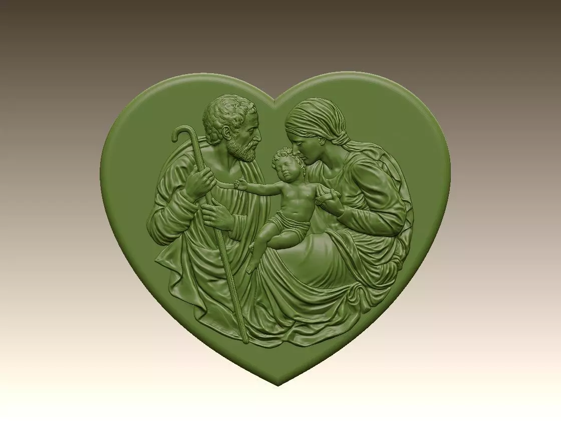 Holy Family Relief  Heart Shaped 3D print model_0