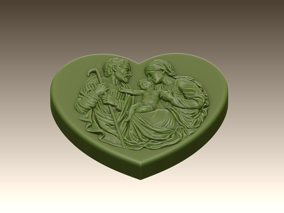 Holy Family Relief  Heart Shaped 3D print model_3