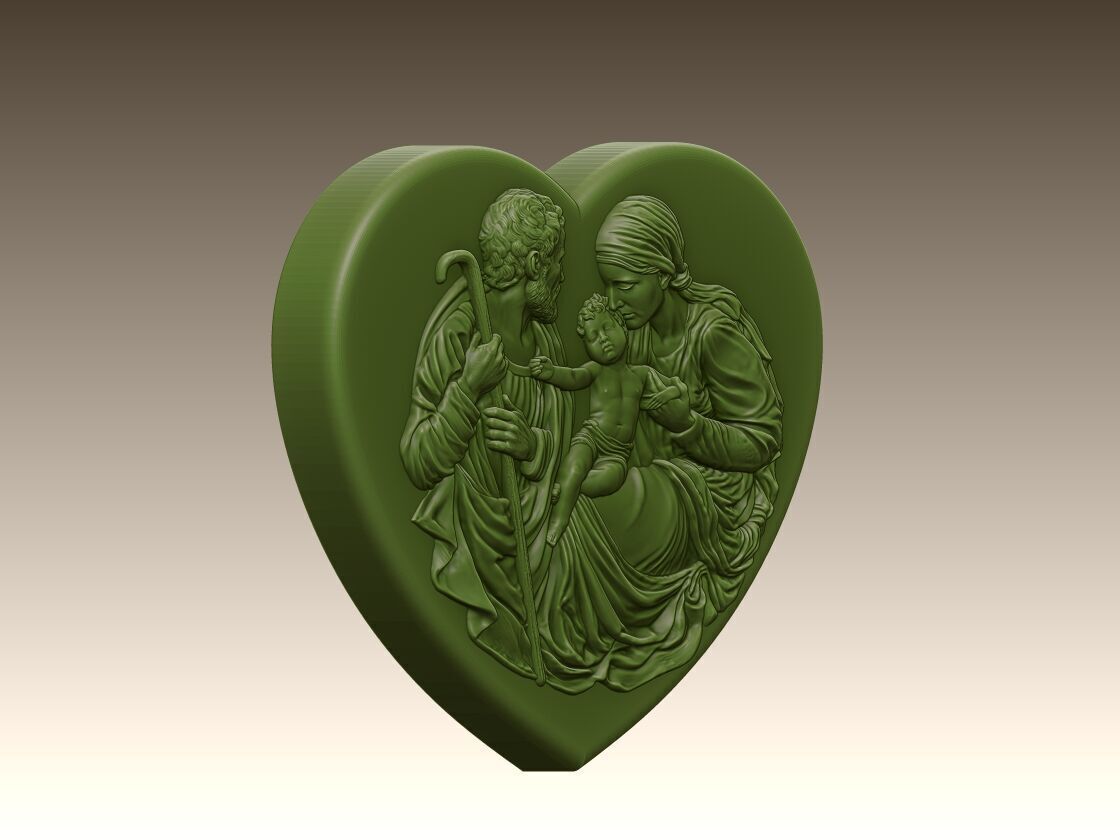 Holy Family Relief  Heart Shaped 3D print model_1