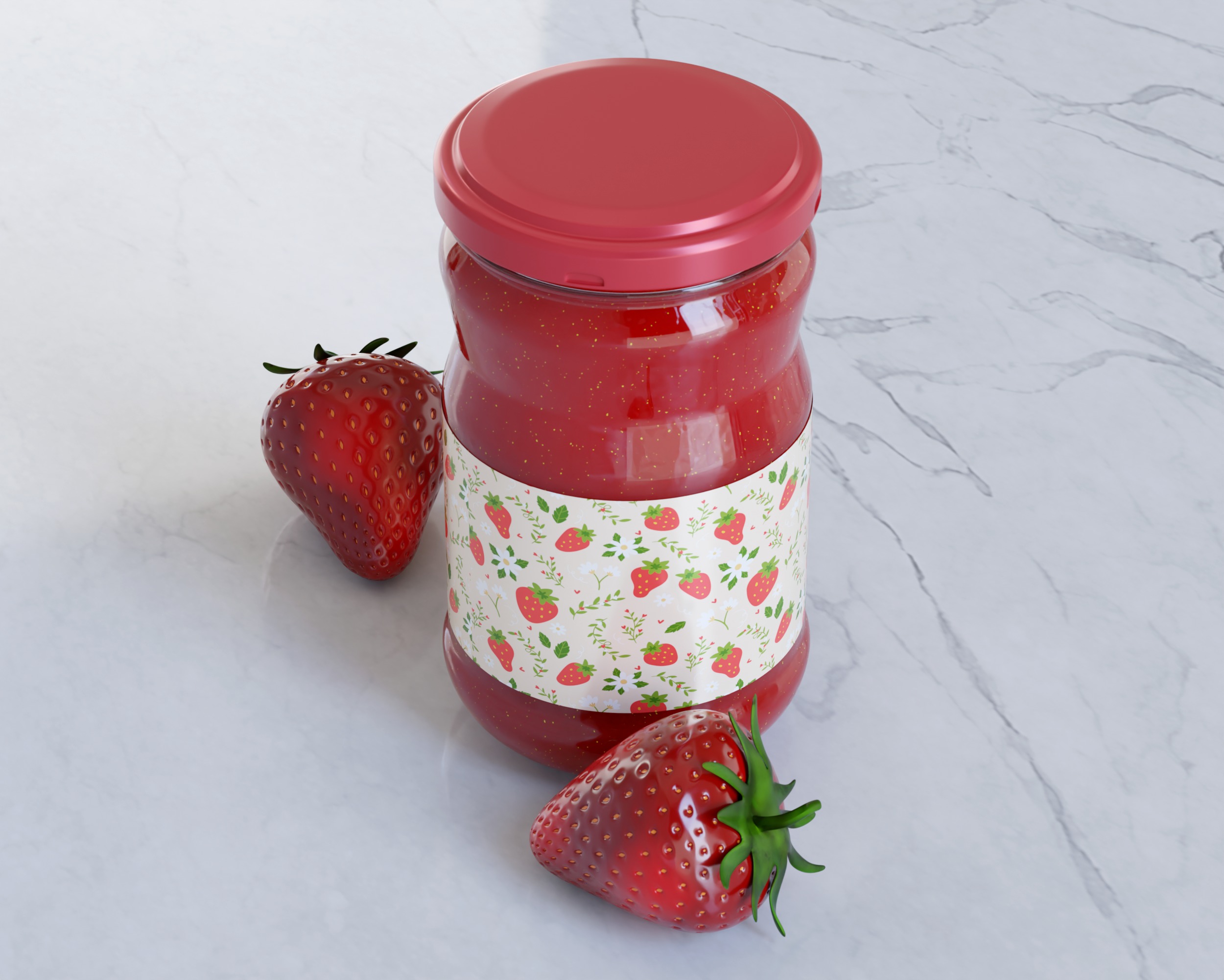 Jam Paste Jar with strawberry 3D model_4