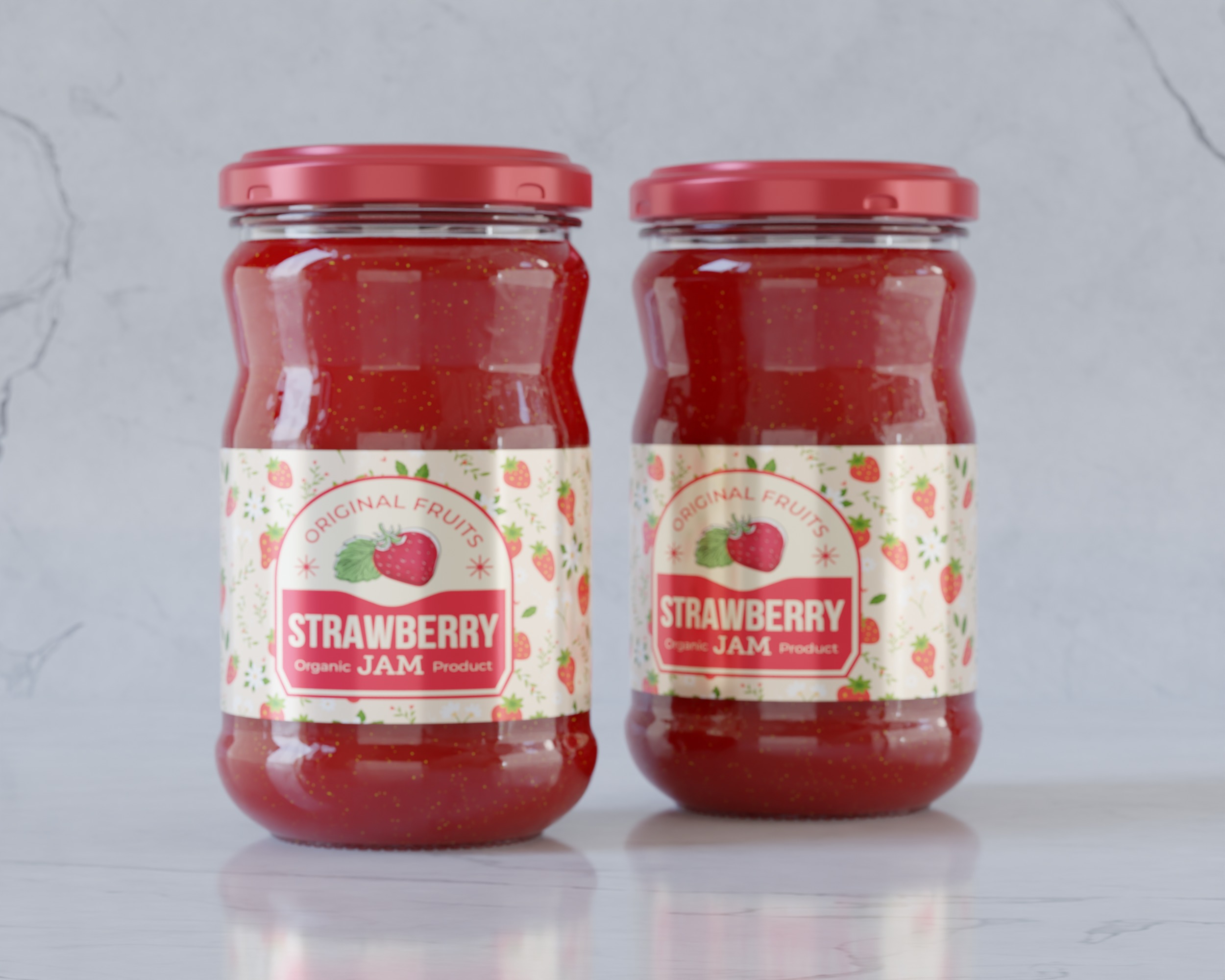 Jam Paste Jar with strawberry 3D model_7