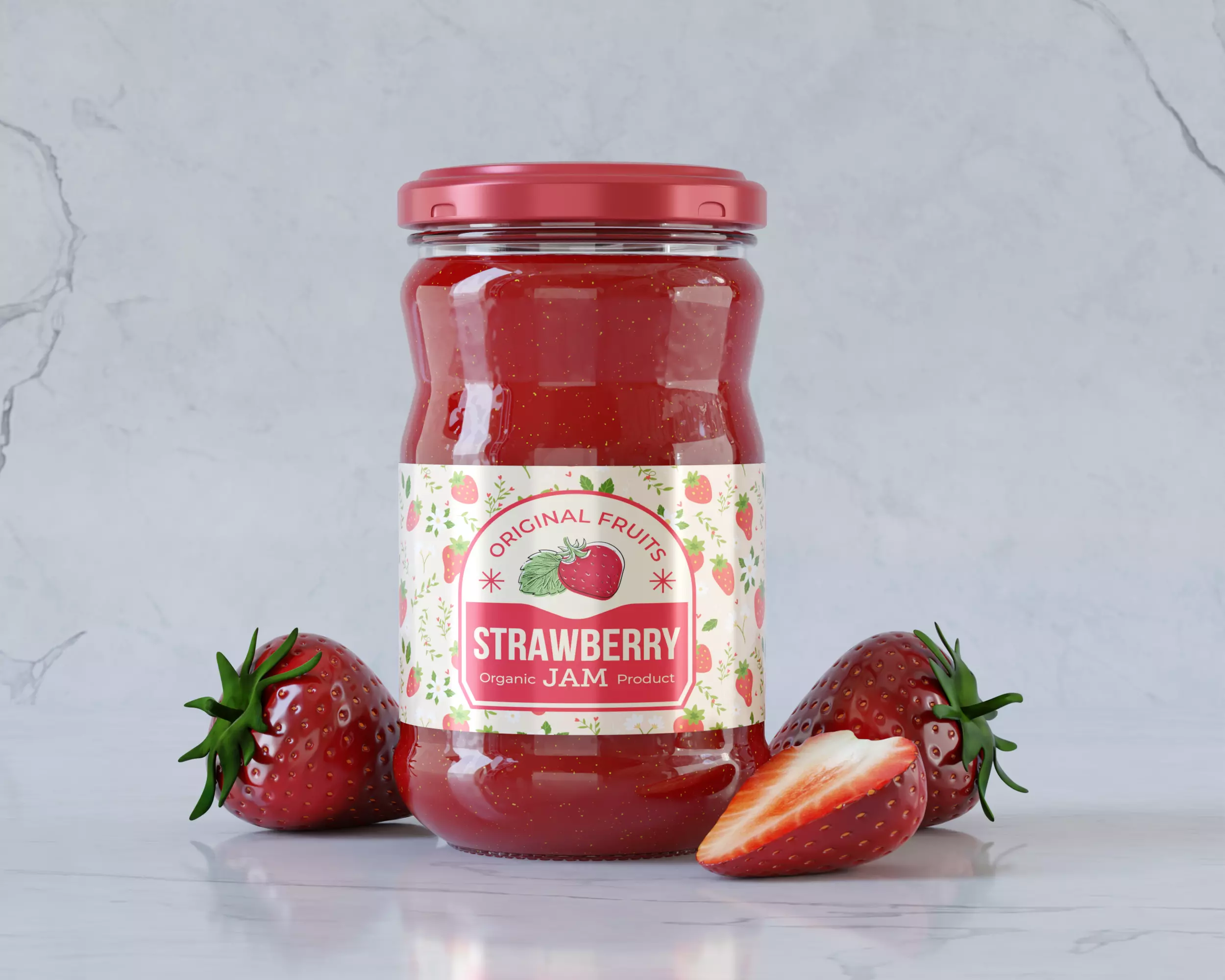 Jam Paste Jar with strawberry 3D model_0
