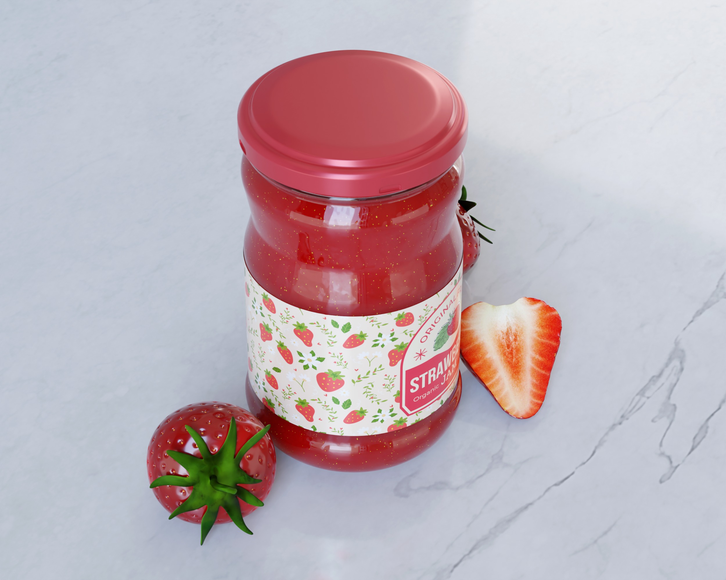 Jam Paste Jar with strawberry 3D model_3