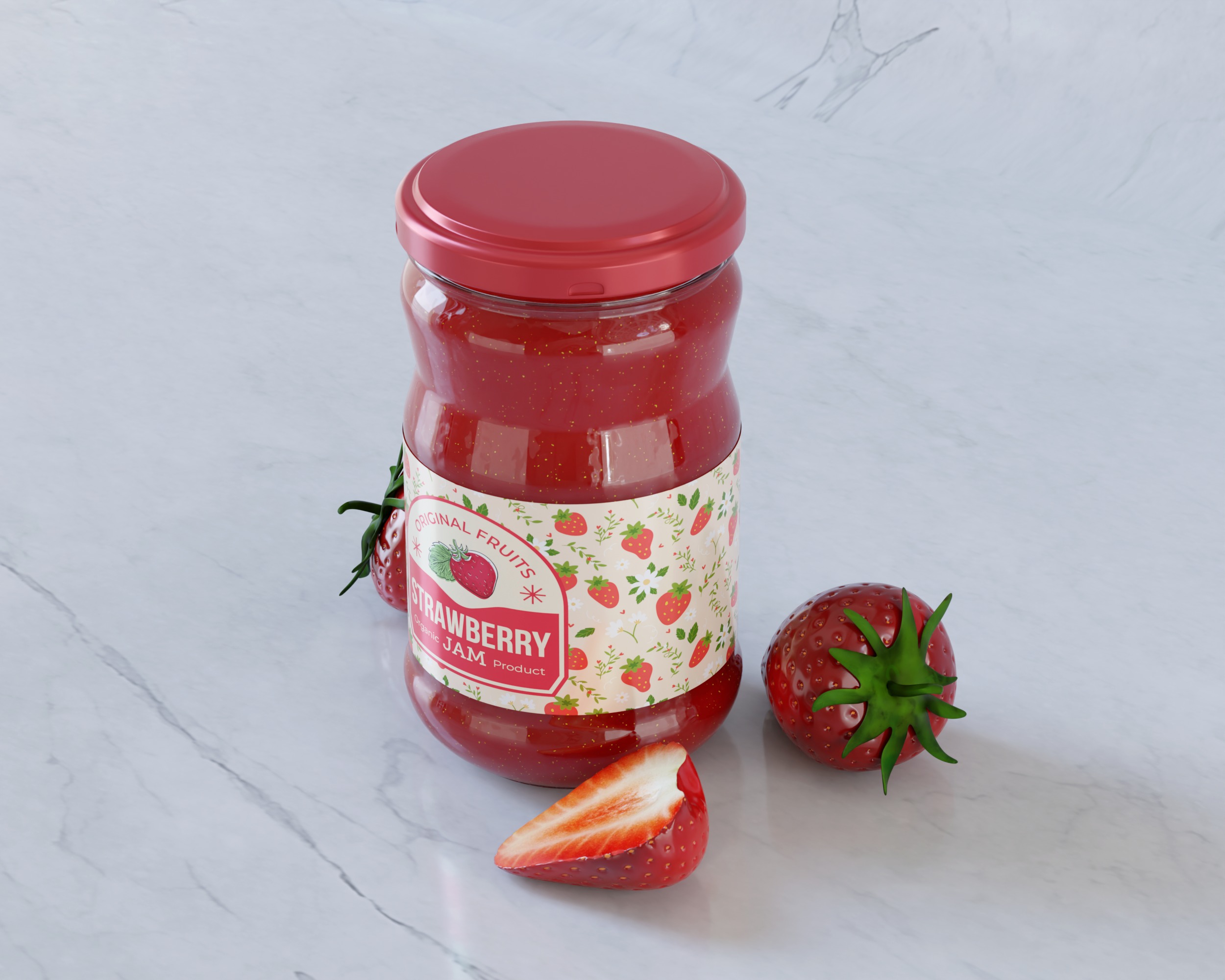Jam Paste Jar with strawberry 3D model_2