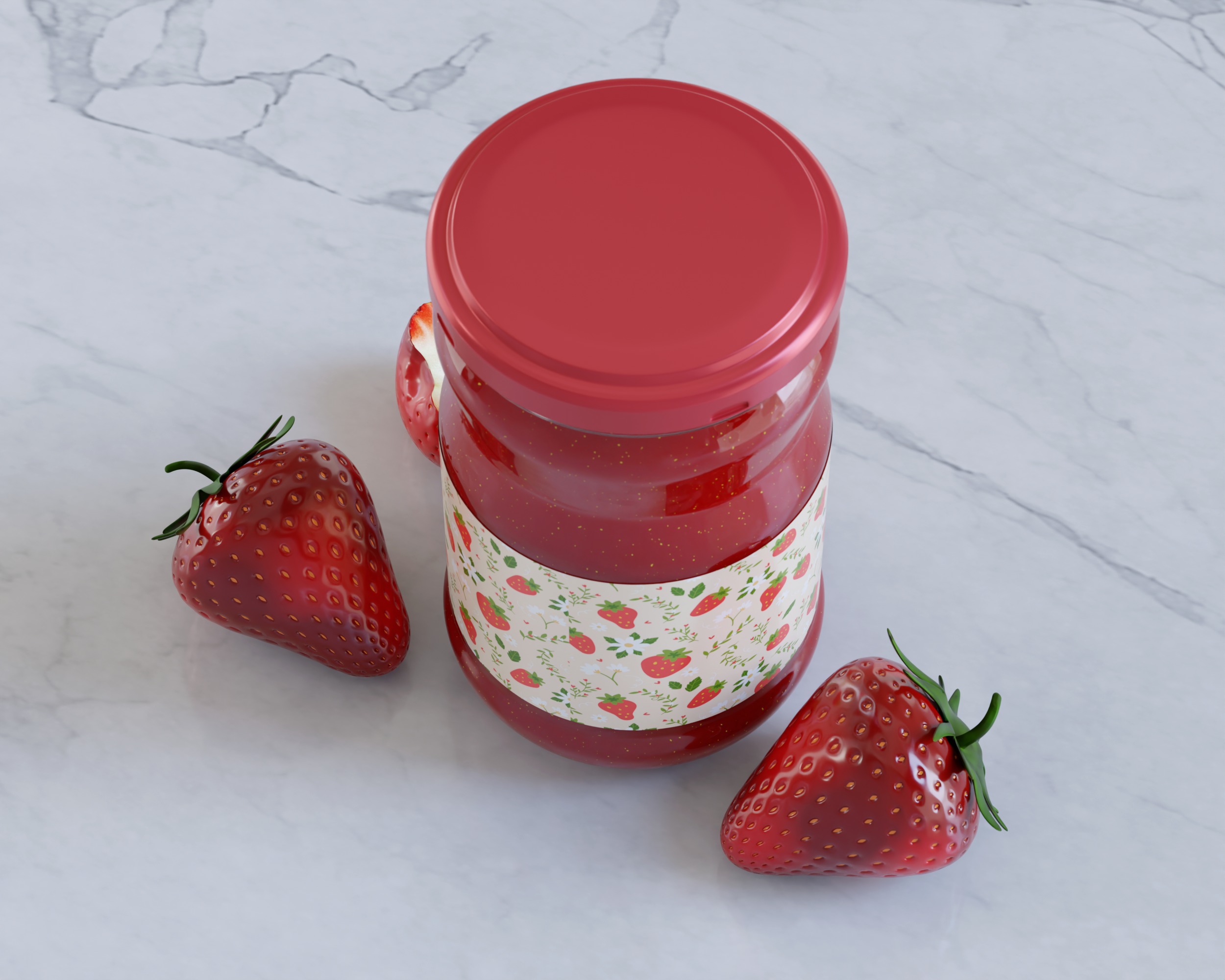 Jam Paste Jar with strawberry 3D model_5