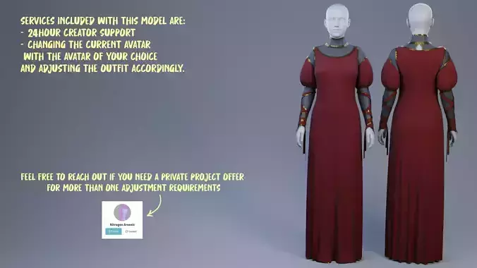 Blood-Red Velvet Medieval Dress -Clean Quad Topology- 3D model