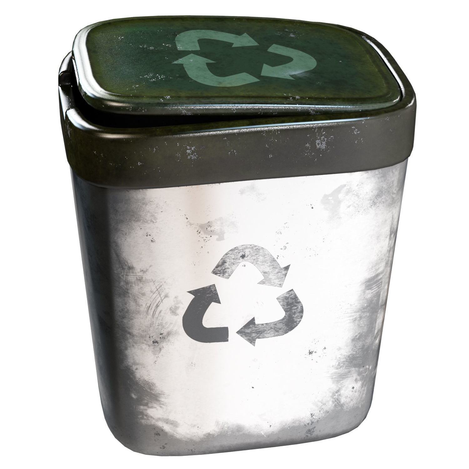 Trash Can Old Low-poly 3D model_2