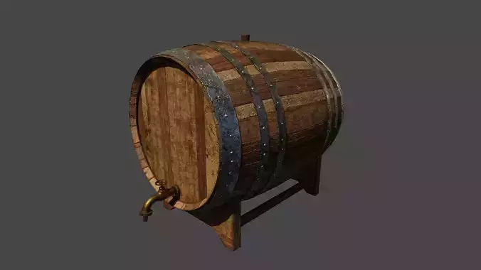 Wooden Barrel Low-poly 3D model