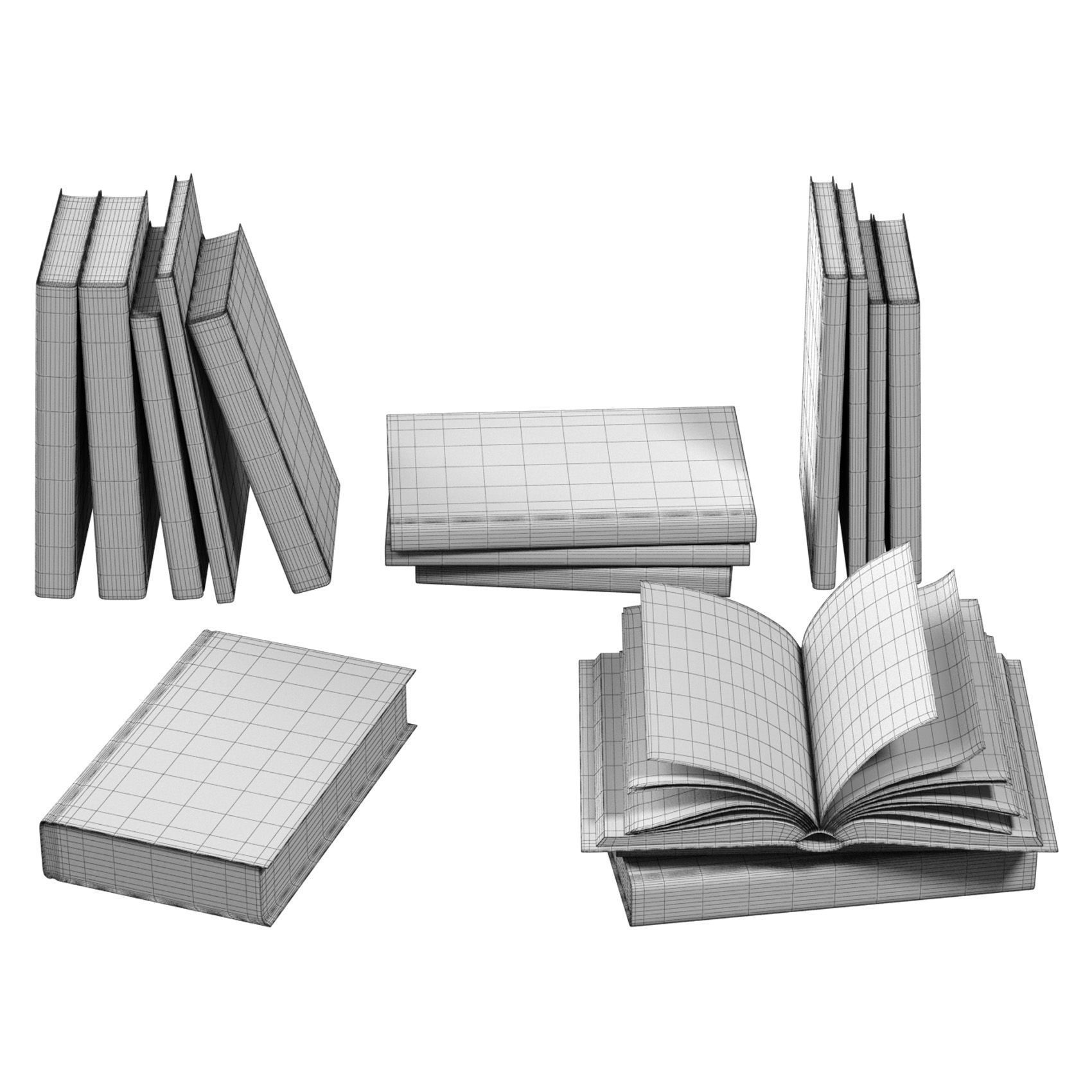Book Set Sorted Low-poly 3D model_4