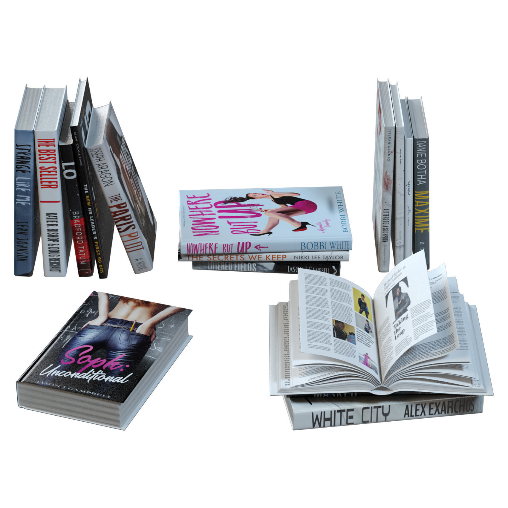 Book Set Sorted Low-poly 3D model_2