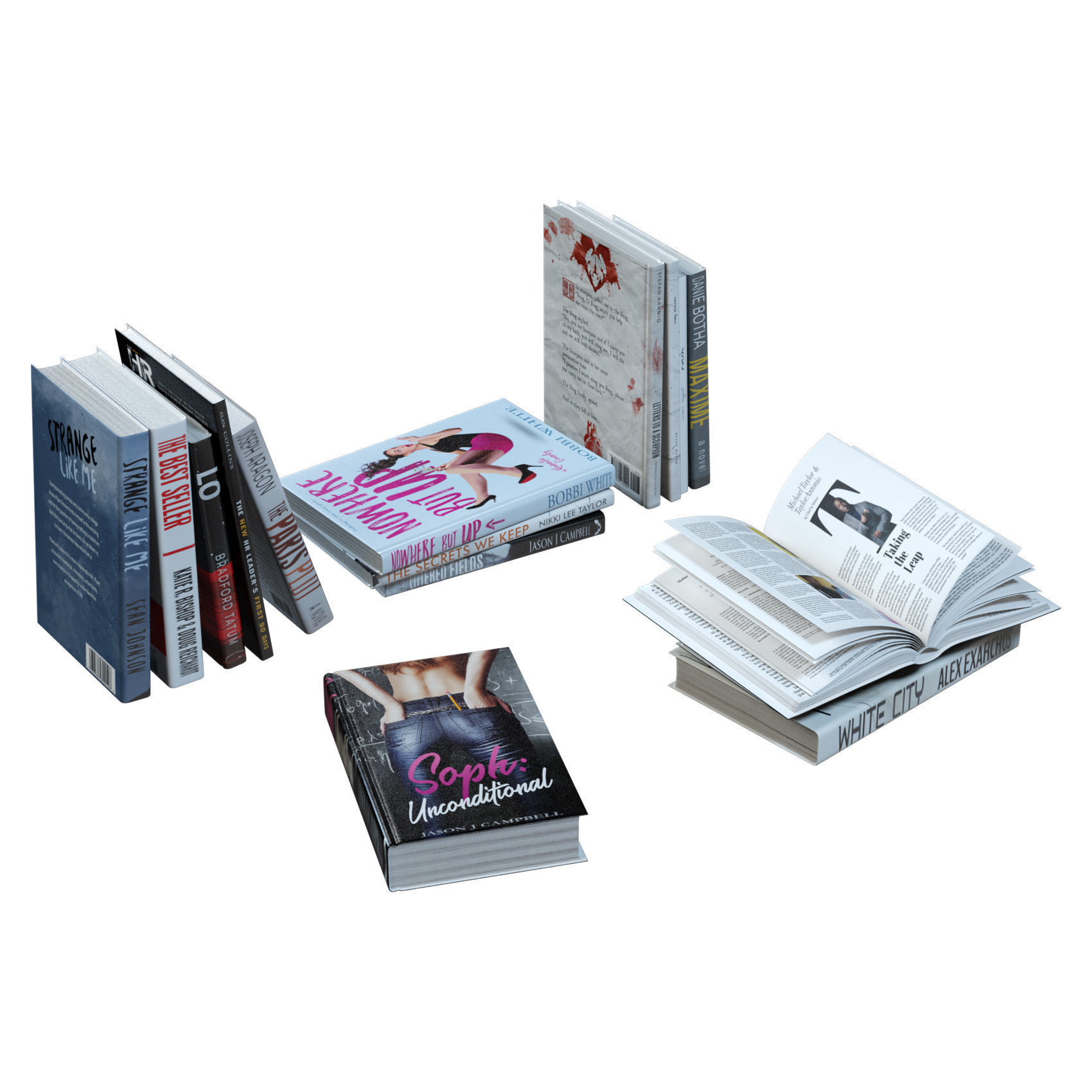 Book Set Sorted Low-poly 3D model_1
