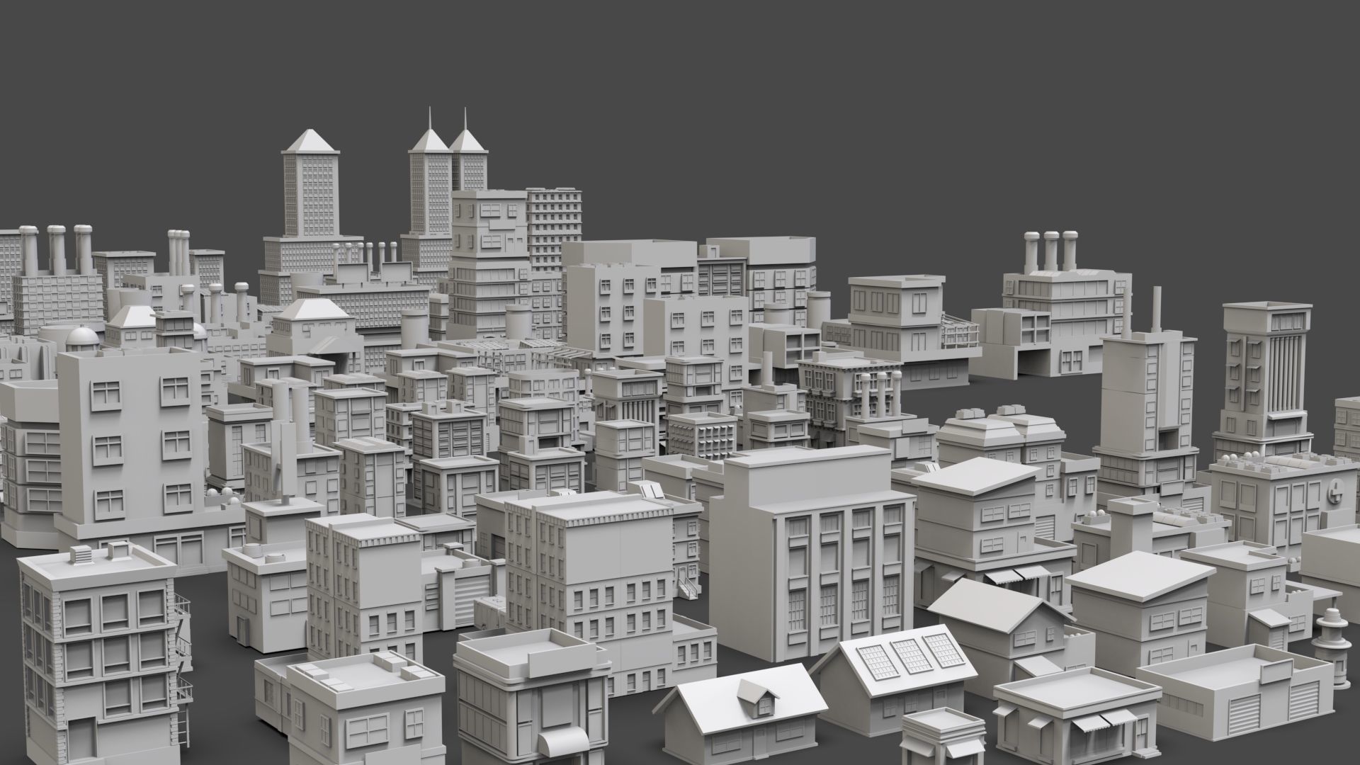 Low Poly City Buildings Pack Of 130 - Game Ready - Untextured  Low-poly 3D model_1