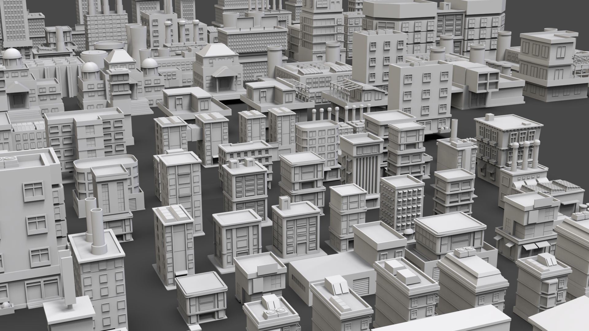 Low Poly City Buildings Pack Of 130 - Game Ready - Untextured  Low-poly 3D model_6