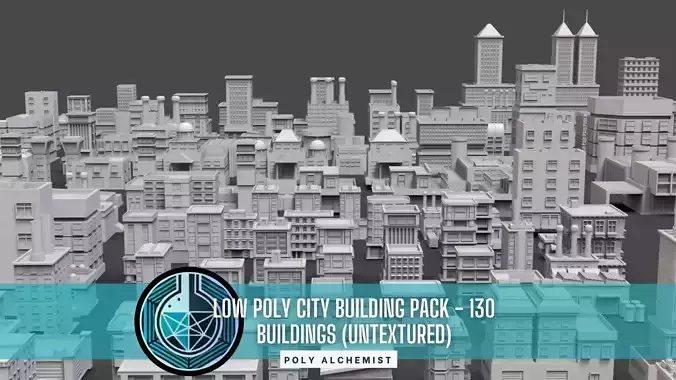 Low Poly City Buildings Pack Of 130 - Game Ready - Untextured  Low-poly 3D model