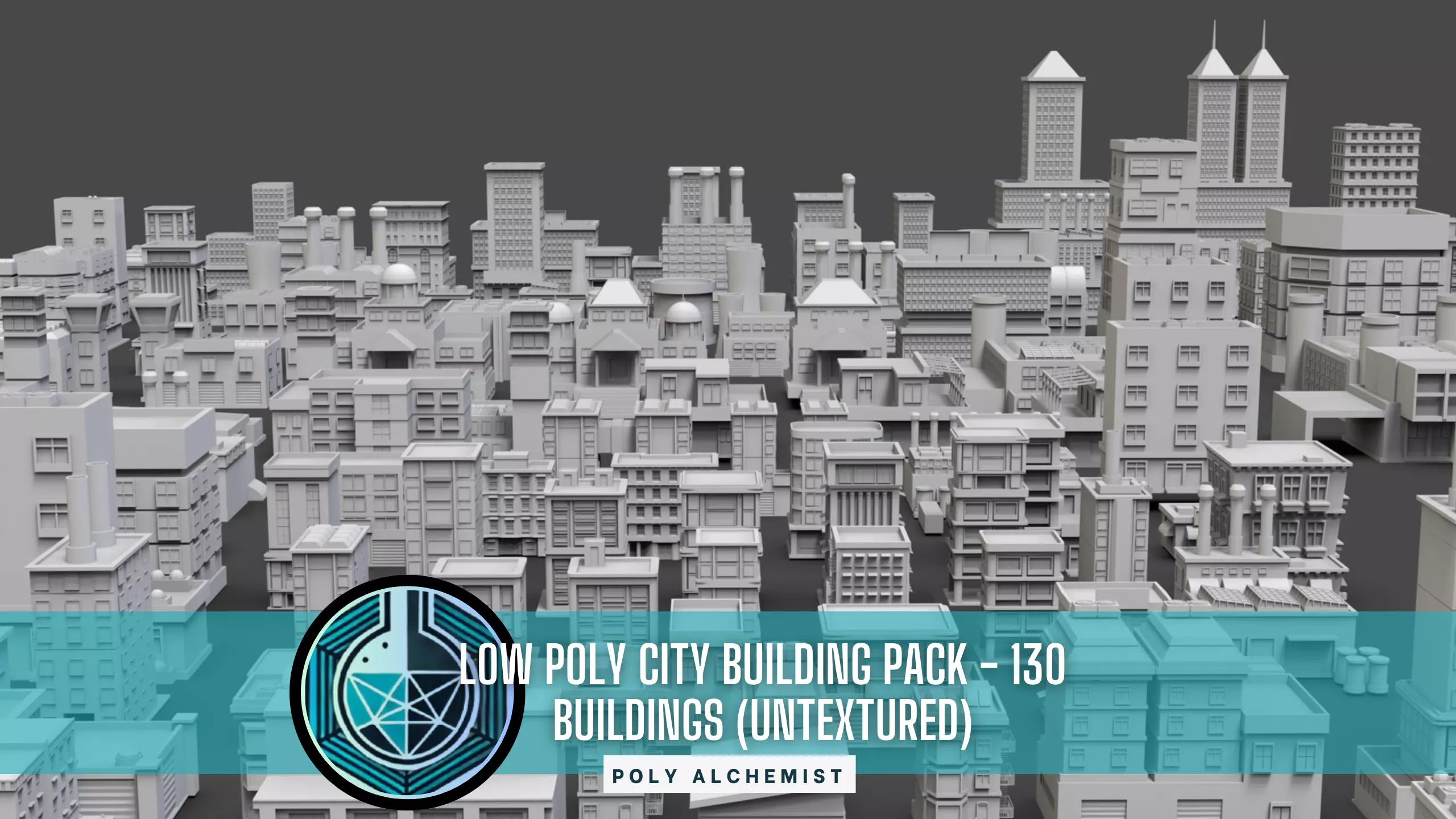 Low Poly City Buildings Pack Of 130 - Game Ready - Untextured  Low-poly 3D model_0