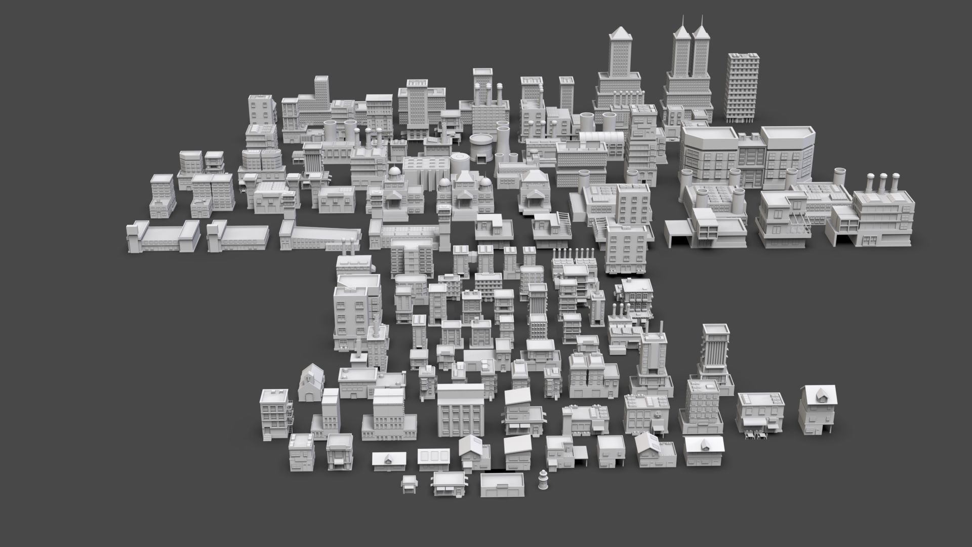Low Poly City Buildings Pack Of 130 - Game Ready - Untextured  Low-poly 3D model_98