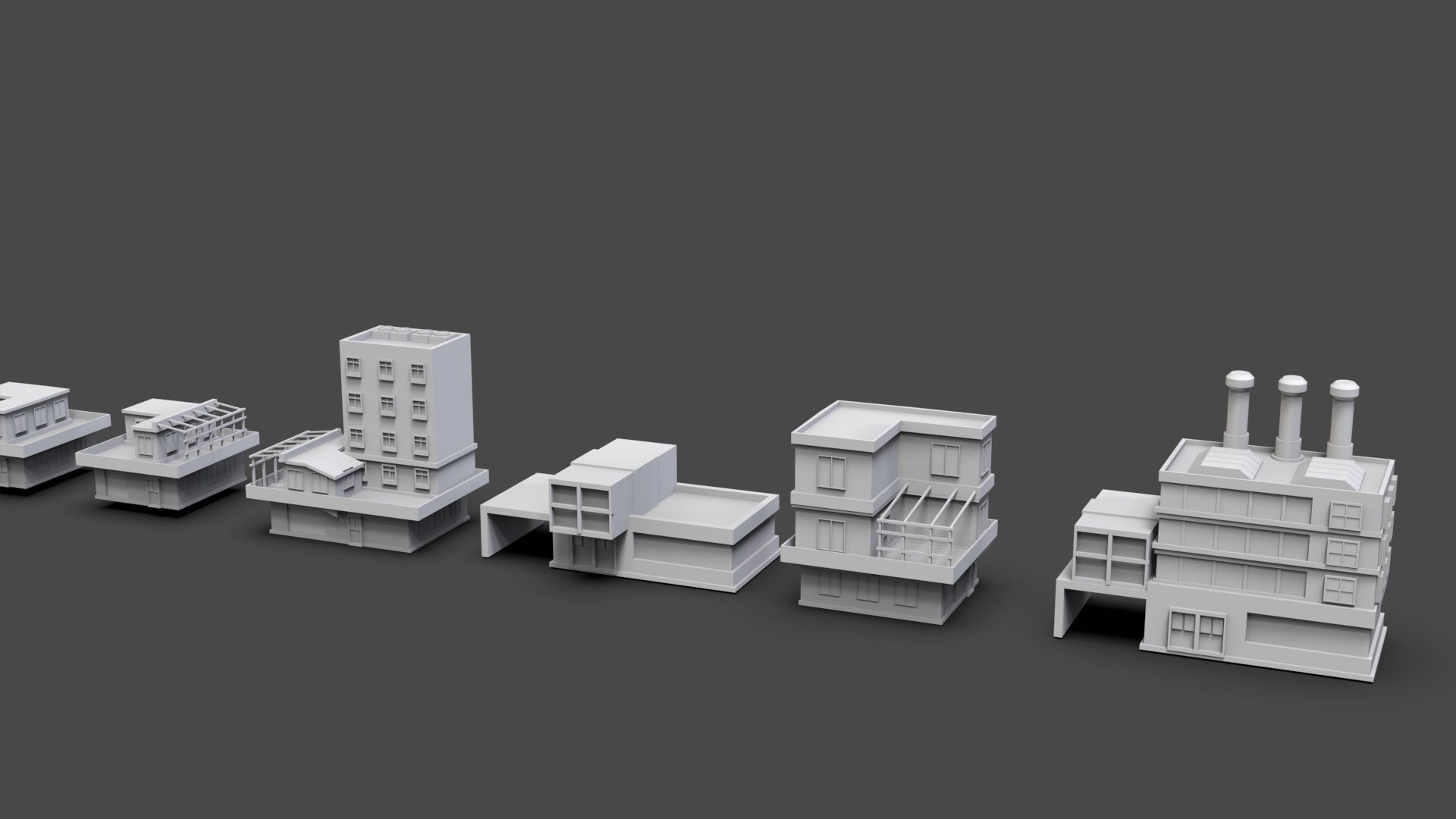 Low Poly City Buildings Pack Of 130 - Game Ready - Untextured  Low-poly 3D model_13