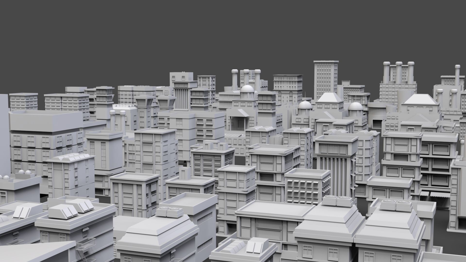 Low Poly City Buildings Pack Of 130 - Game Ready - Untextured  Low-poly 3D model_8