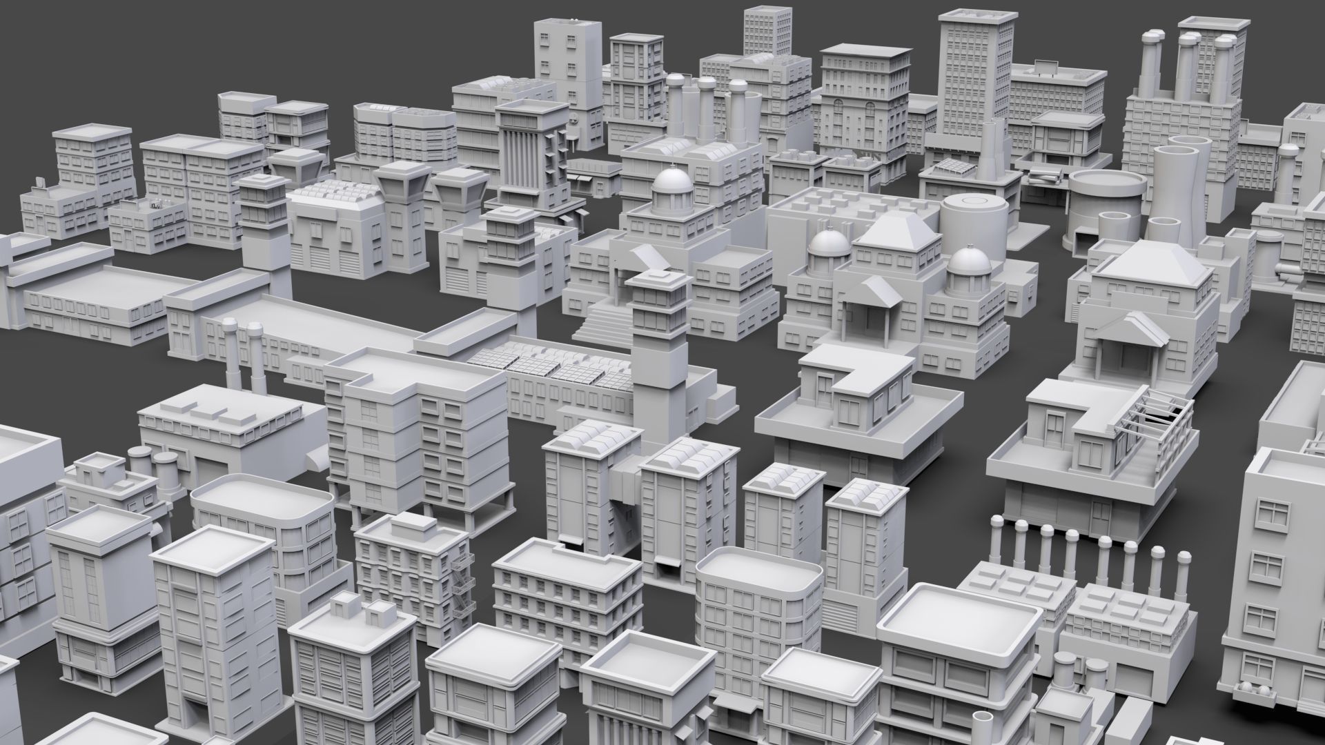 Low Poly City Buildings Pack Of 130 - Game Ready - Untextured  Low-poly 3D model_2
