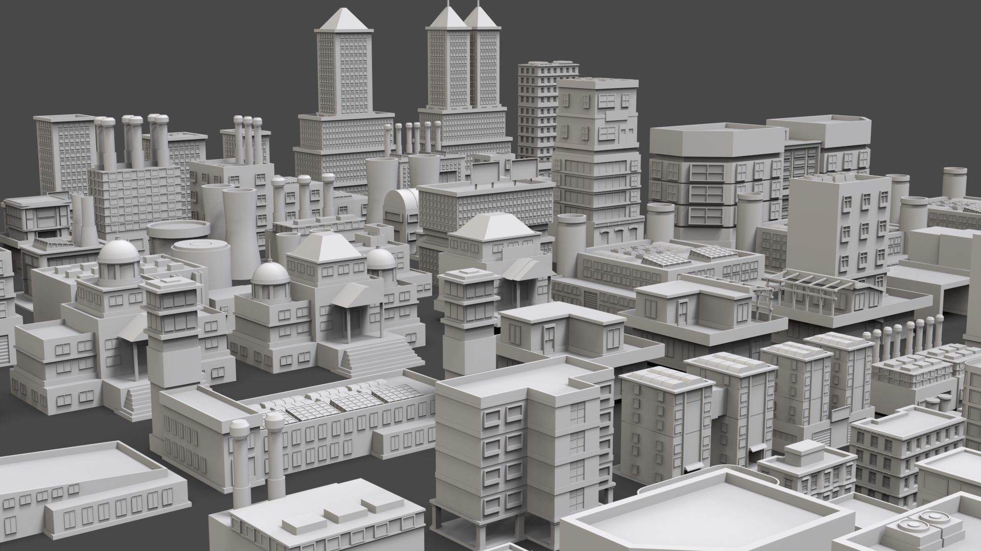 Low Poly City Buildings Pack Of 130 - Game Ready - Untextured  Low-poly 3D model_4