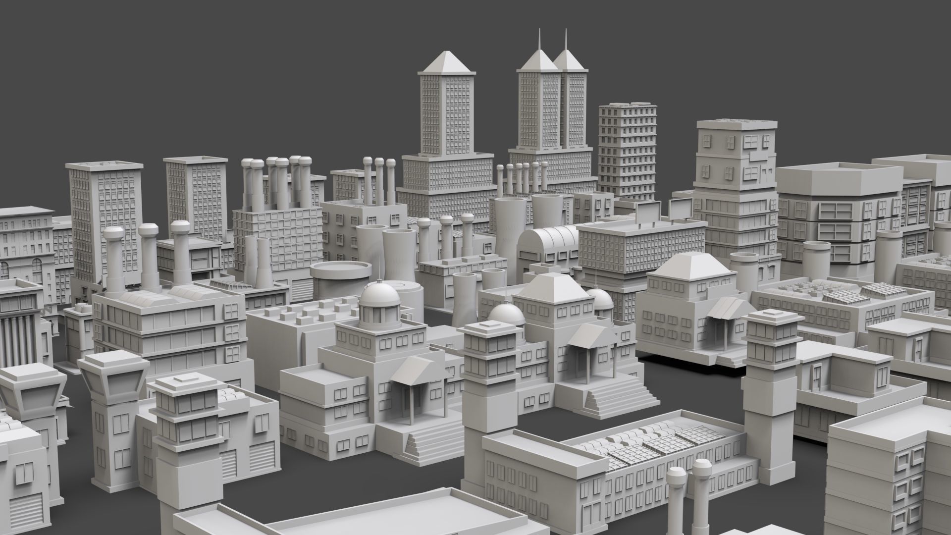Low Poly City Buildings Pack Of 130 - Game Ready - Untextured  Low-poly 3D model_3