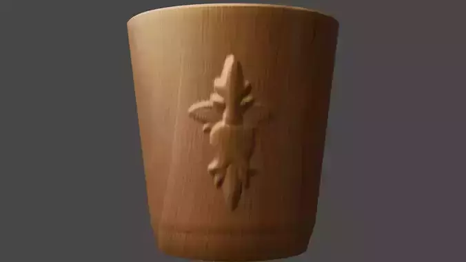 Wooden cup with ornament decoration carve on body