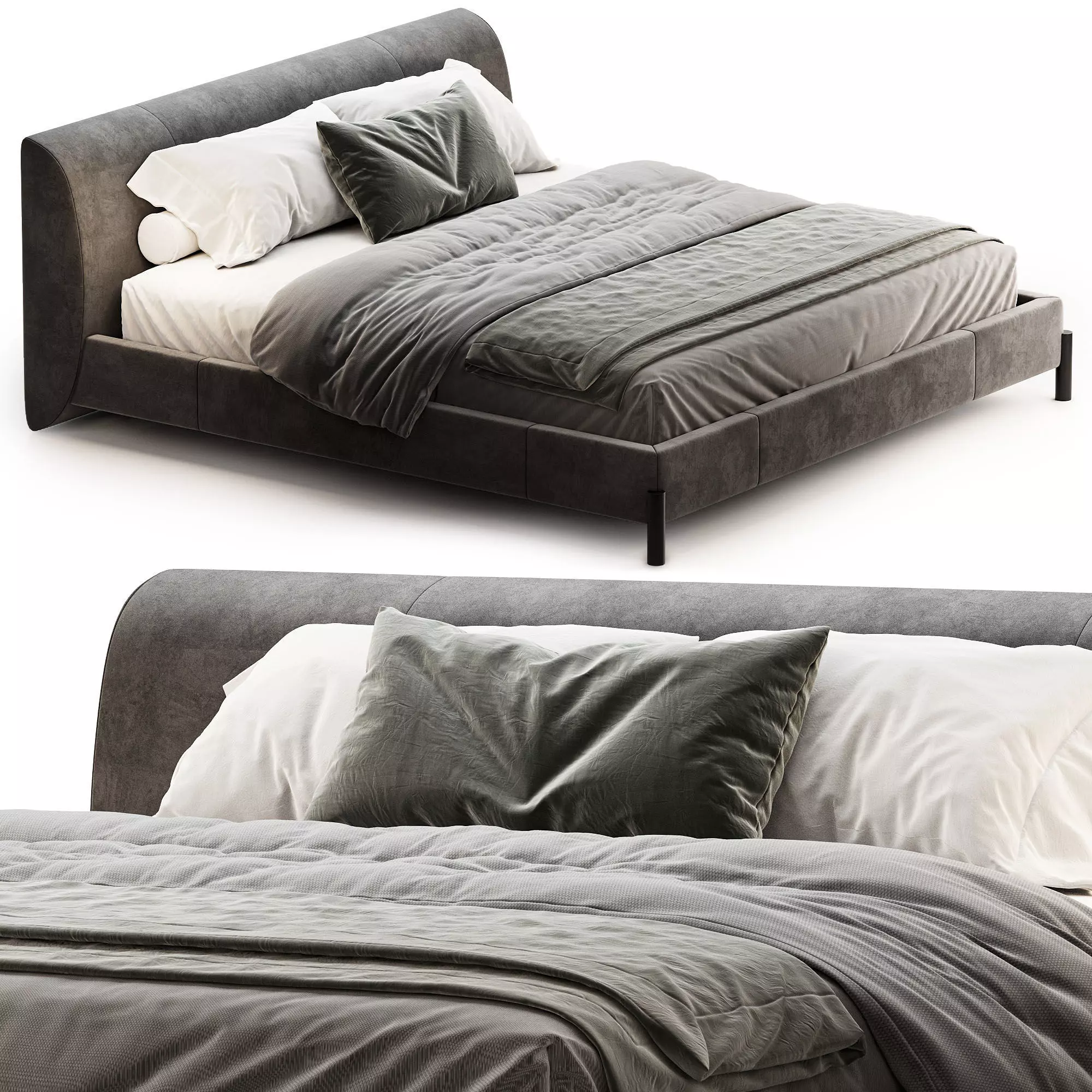 Gray Bed 3D model_0