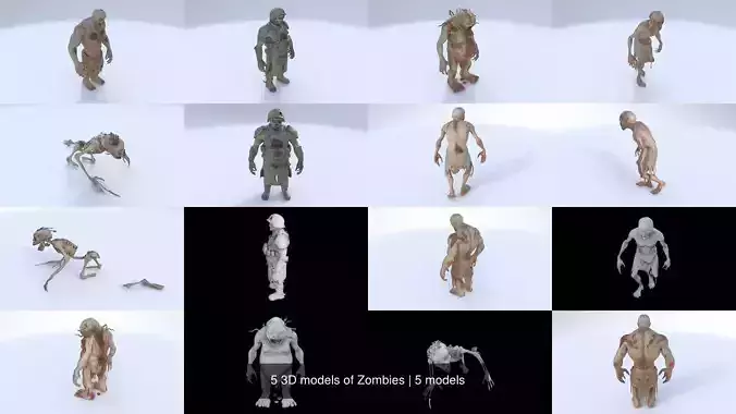 5 3D models of Zombies 3D Model Collection