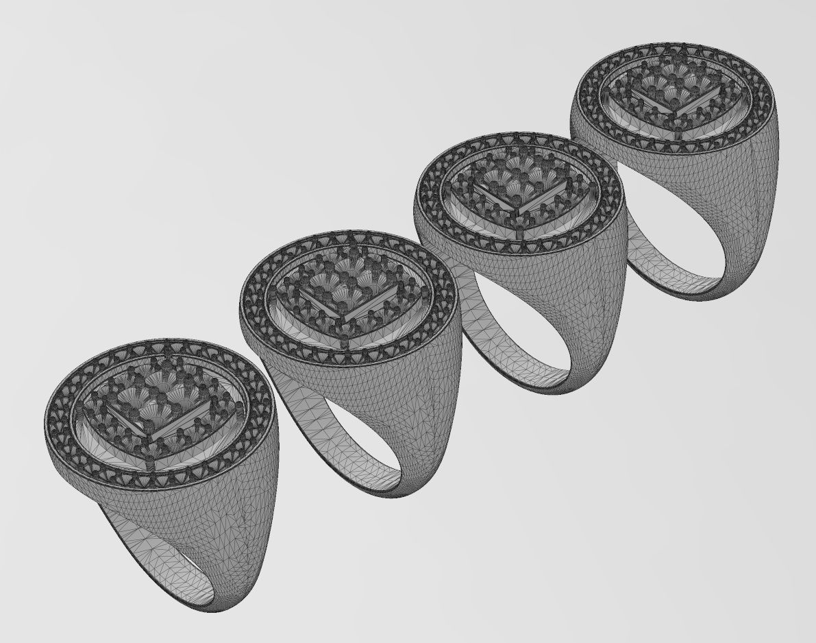 Top square cluster and halo diamond round signet Us sizes 8to11 3D print model_13