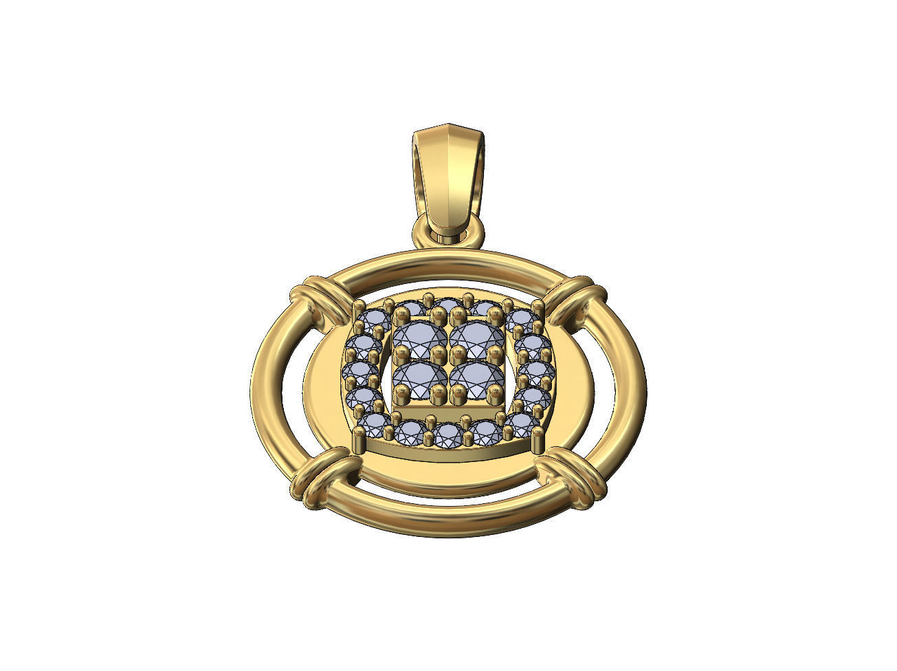 Diamond square cluster linked wire halo coin pendant with bail 3D print model_2