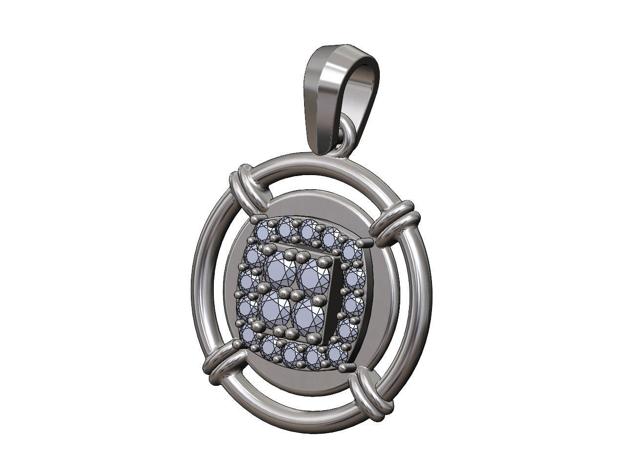 Diamond square cluster linked wire halo coin pendant with bail 3D print model_12