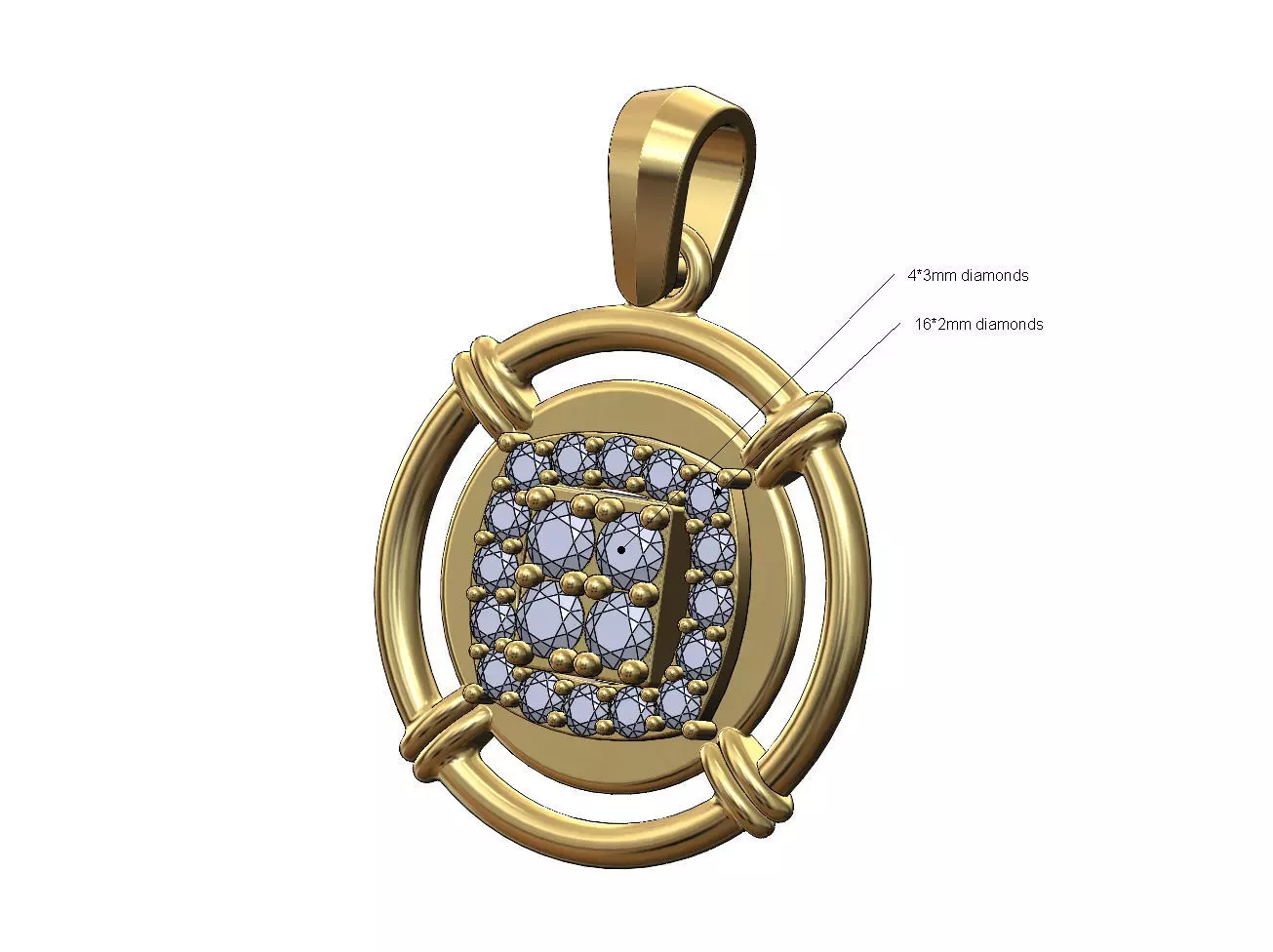 Diamond square cluster linked wire halo coin pendant with bail 3D print model_0