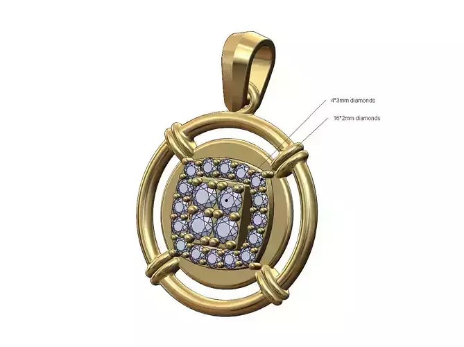 Diamond square cluster linked wire halo coin pendant with bail