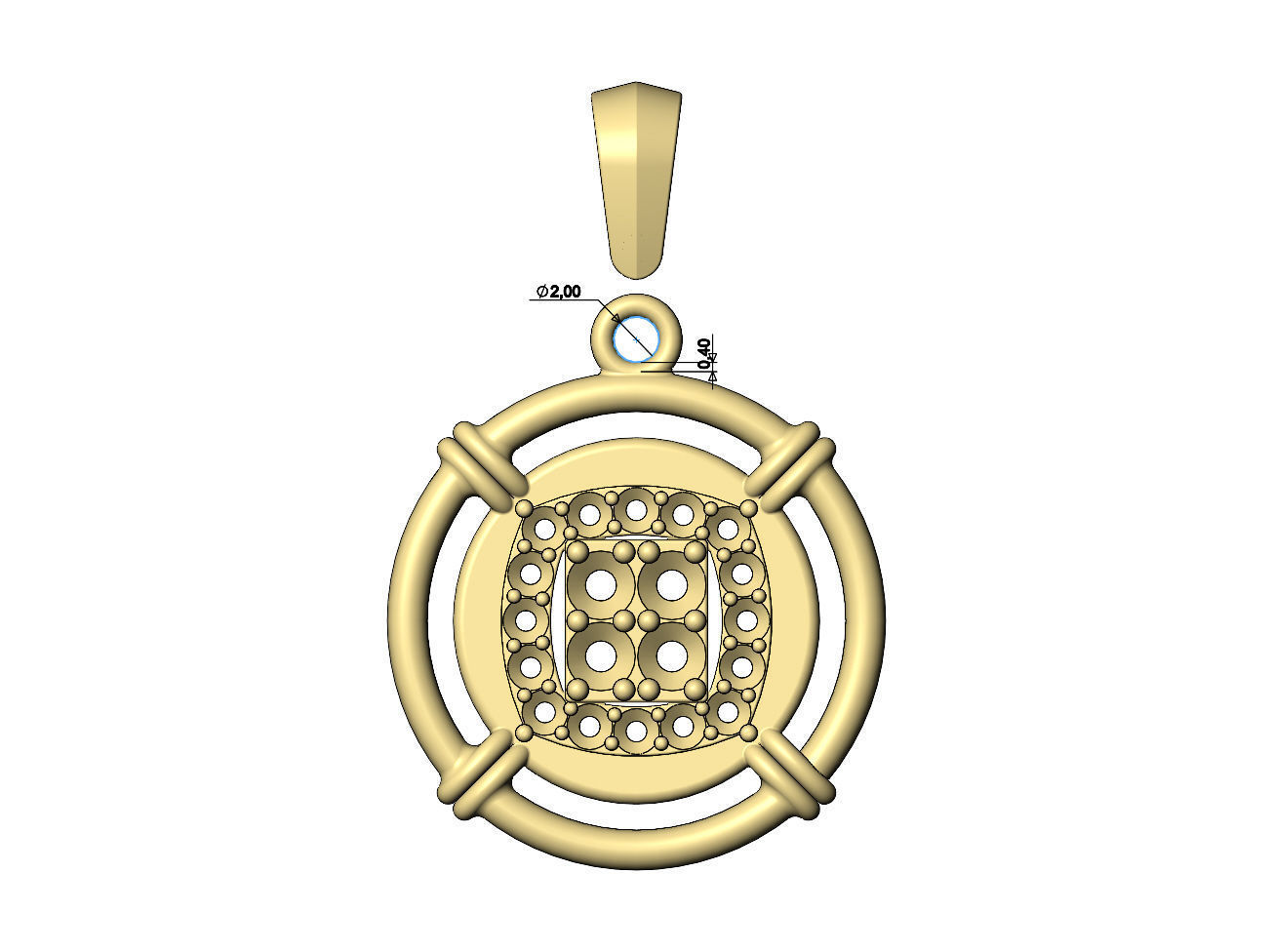 Diamond square cluster linked wire halo coin pendant with bail 3D print model_7